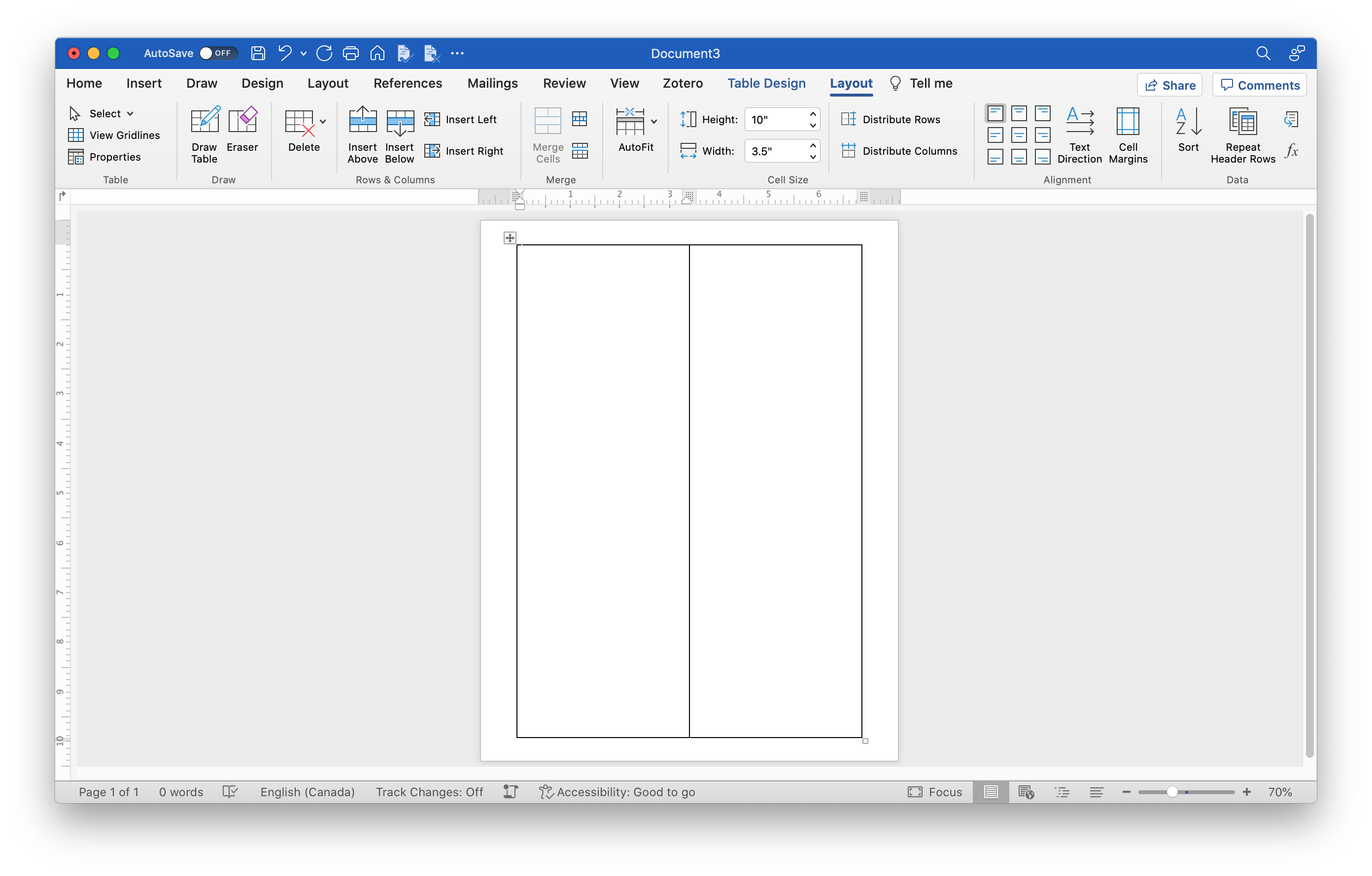 Microsoft Word application window showing the layout for Avery 5309